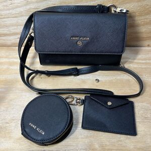 Anne Klein 3-in-1 Black Saffiano Crossbody Bag Wallet Set Clutch Handbag Repair